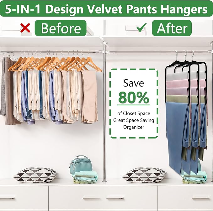 Closet Organizers and Storage,3 Pack Organization and Storage Pants-Hangers-Space-Saving,Velvet Hanger for Dorm Room for College Students Girls Boys Guys Hanging Jean Scarf - Image 2