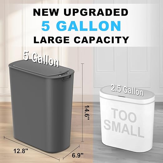 Cesun 5 Gallon Automatic Bathroom Trash Can, Touchless Motion Sensor Garbage Can with Lid, Smart Plastic Slim Wastebasket for Bathroom, Office, rv, Bedroom, Living Room, Grey - Image 2