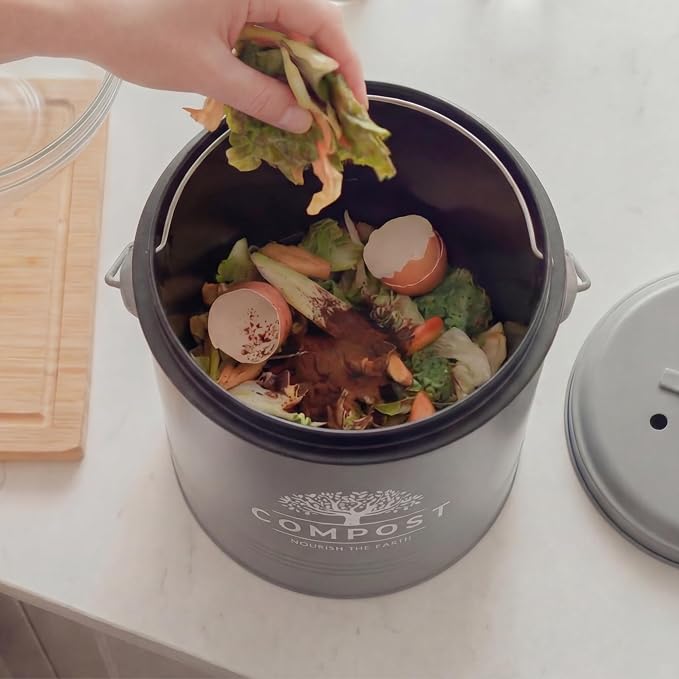 Perfnique Kitchen Compost Bin, 1.3 Gallon Countertop Compost Bin with Lid, Indoor Compost Bucket Includes Inner Bucket Liner and Carbon Filter, Small Compost Bin with Trash Bags (with Bags, Grey) - Image 9