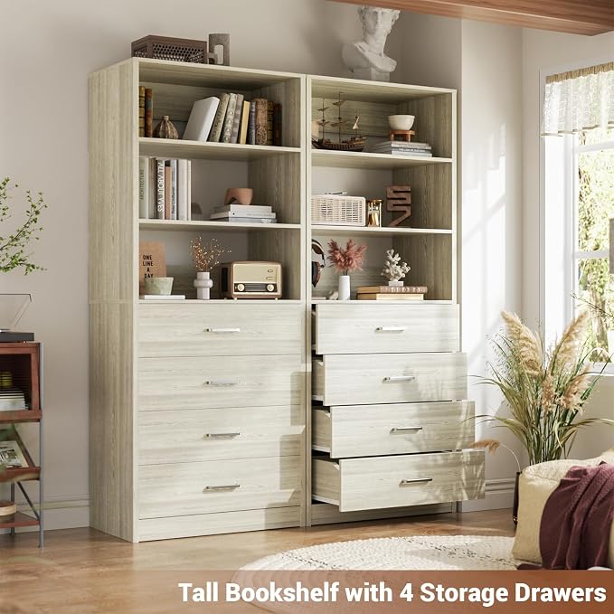 Aheaplus Wood Closet Organizer System with 4 Drawers, Modular Walk-in Closet Storage Unit, Small Closets Wardrobe Rack, Tall Storage Cabinet Unit, White Oak - Image 4