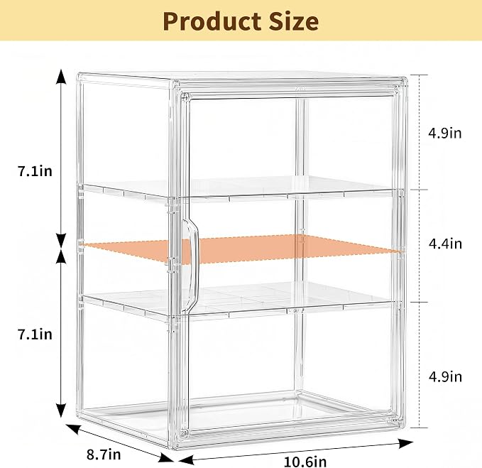 Acrylic Display Case for Collectibles, 3 Tier Clear Storage Bin with 3 Adjustable Layers and 2 Removable Divider, Stackable Clear Storage Box with Magnetic Door for Figures, Home or Office,Large - Image 2