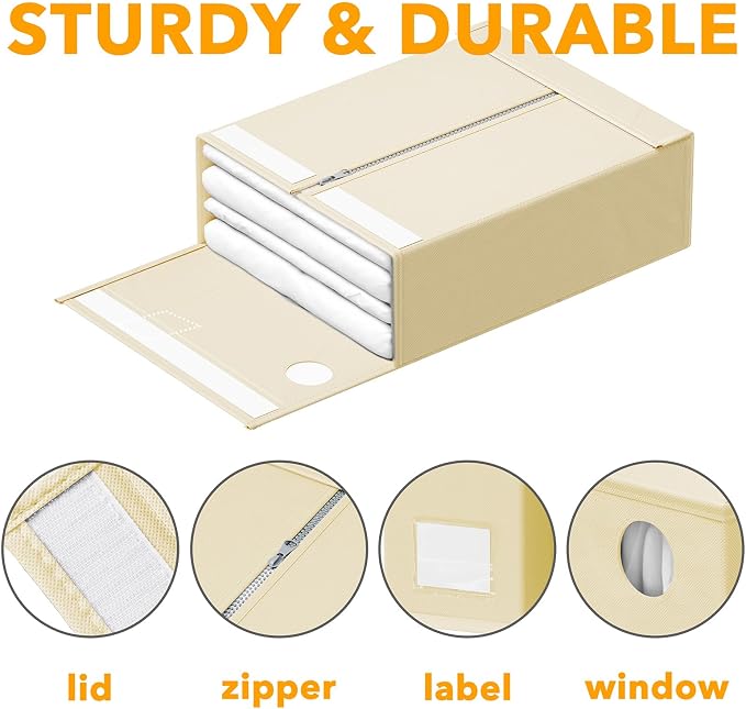 SpaceAid 9 Pack Bed Sheet Organizers and Storage, Foldable Sheet Organizer with Window for Linen Closet, Set Folder Keeper for Queen & King Size Bedding Storage (Beige) - Image 6