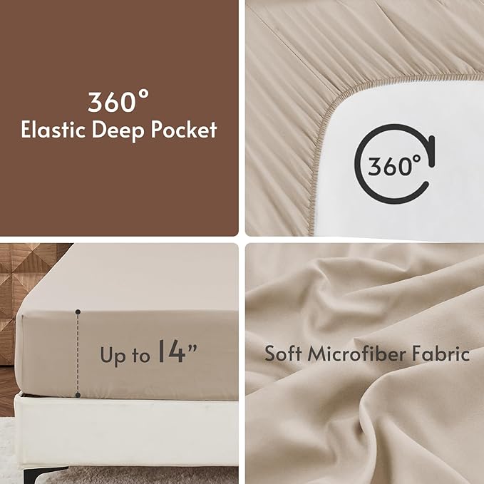 MUXHOMO 7 Pieces Full Comforter Set, Reversible Bed in a Bag Full Size, All Season Bedding Set with Comforter, Flat Sheet, Fitted Sheet, Pillowcases & Shams, Brown & Khaki