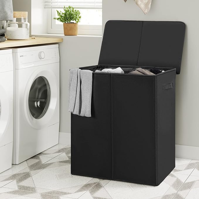 WOWLIVE 154L Double Laundry Hamper with Lid and Removable Laundry Bags, Large Dirty Clothes Hamper 2 section Collapsible Laundry Basket Dorm Room Storage for Bedroom, Bathroom, College, Black - Image 3