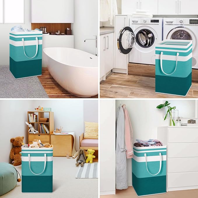 HomeHacks 2-Pack Large Laundry Basket, Waterproof, Freestanding Laundry Hamper, Collapsible Tall Clothes Hamper with Extended Handles for Clothes Toys in the Dorm and Family (Green, 88L) - Image 6