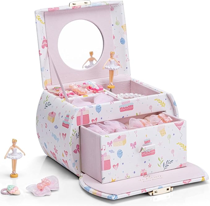 VLANDO Musical Jewelry Box for Girls Kids with Drawer, Music Box with Ballerina and Stickers for Birthday Bedroom Decor, Fantasy Princess by VLANDO