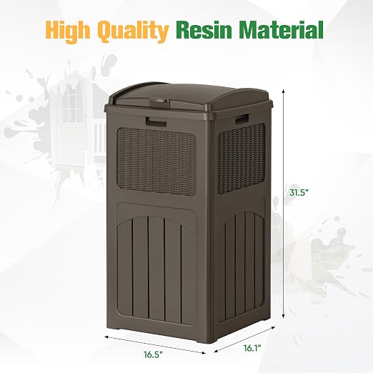 Flamaker 30 Gallon Trash Can, Resin Outdoor Garbage Can with Lid, Waterproof Hideaway Patio Waste Bins for Outside Use (Deep Brown) - Image 5