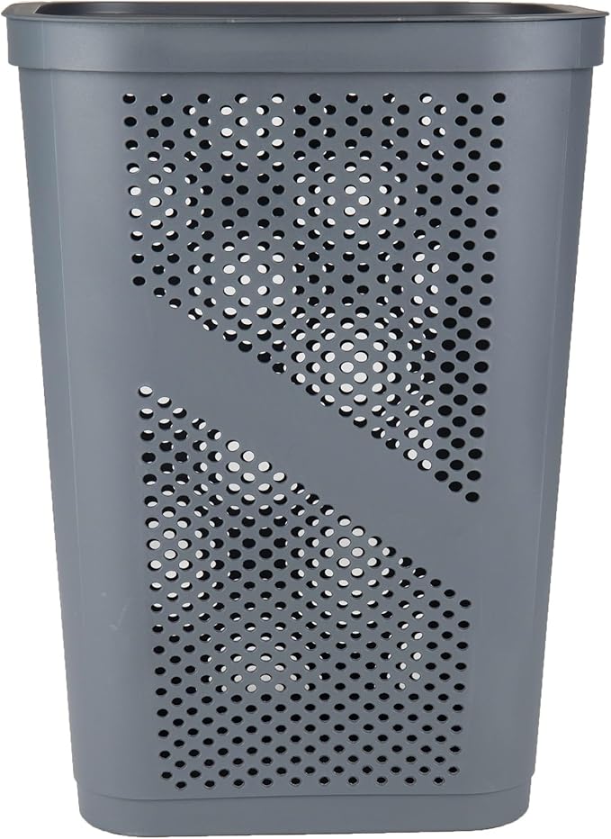Mind Reader 60L Slim Laundry Hamper, Clothes Basket, Lid, Ventilated, Plastic, Set of 2, Gray - Image 5