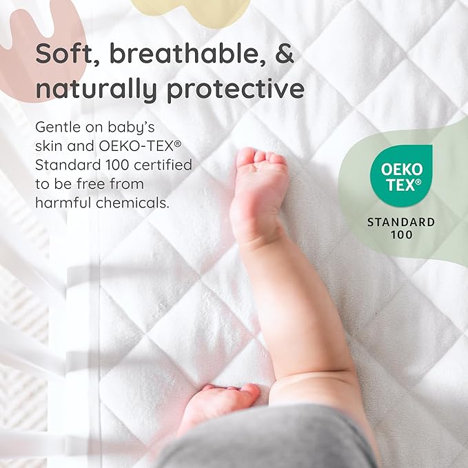 Margaux & May Crib Mattress Protector – 100% Waterproof Baby Crib Mattress Protector Pad, Highly Absorbent Quilted Cover, Oeko-TEX® Certified, Noiseless, Fitted 28" x 52" Standard Crib Fit