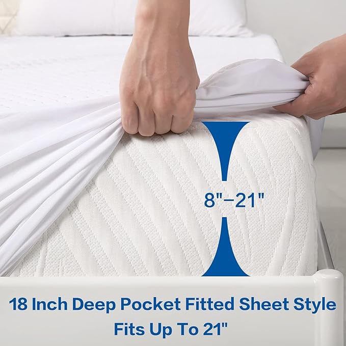 Premium Waterproof Mattress Protector Queen Size,4D Air Cooling 300GSM Mattress Cover,Breathable All-Round 360° Bed Mattress Pad Noiseless Vinyl Free (White,Queen)