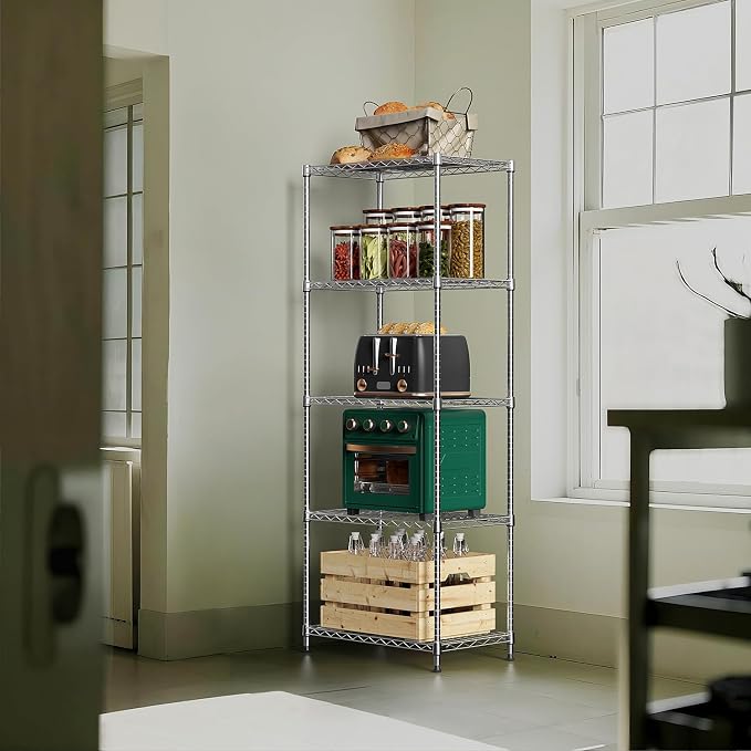 M MZG 1250 lbs 5 Tier Shelf Metal Storage Shelves Wire Rack Closet Organizers with Wheel for Garage Kitchen Bathroom Laundry Chrome 13.7" D x 23.6" W x 62.4" H - Image 6
