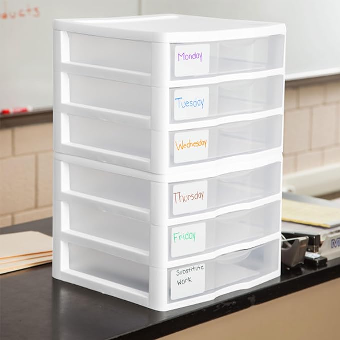 Sterilite 3-Pack Wide 3 Drawer Unit, Plastic Desktop Organizer with Clear Drawers, White Frame - Stackable Multi-Purpose Storage for Office Supplies, Craft Rooms, Classrooms and Home Organization - Image 9