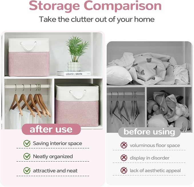 12 x 12 Inch Cube Storage Bins, 4 Pack Fabric Storage Basket with Handles, Foldable Boxes Organizer for Shelf Baskets for Home, Clothes (White/Pink) - Image 8