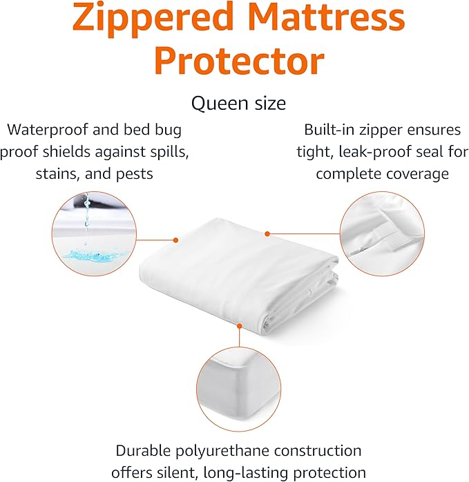 Amazon Basics Zippered Mattress Encasement - Waterproof, Queen
