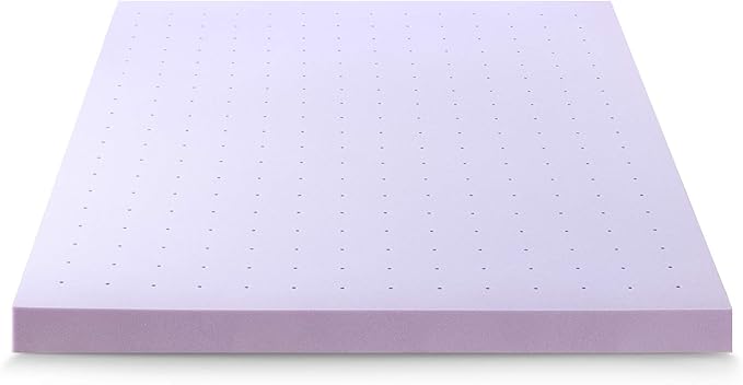 Mellow 4 Inch Ventilated Memory Foam Mattress Topper, Soothing Lavender Infusion, CertiPUR-US Certified, Queen