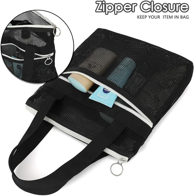 GYEUKHAM Mesh Shower Caddy Portable Shower Bag for Travel, Gym, Camping – Quick-Dry Hanging Toiletry Organizer with Zipper Pockets for Bathroom Essentials,Black - Image 3