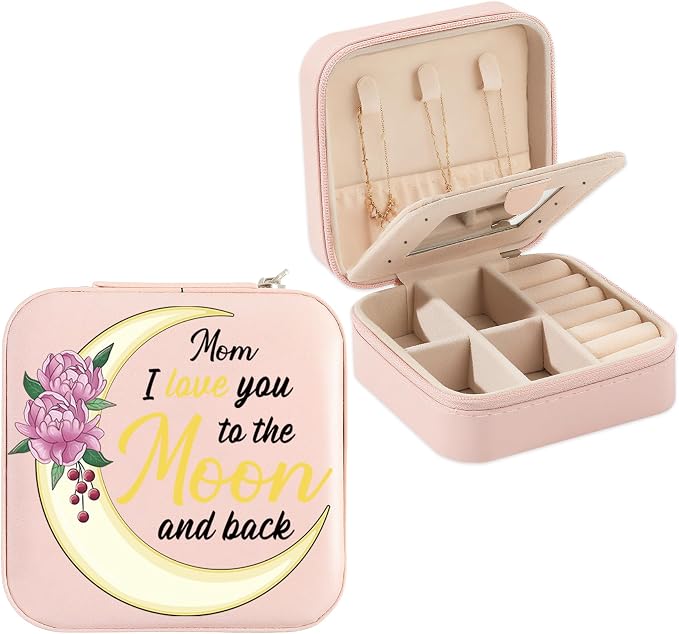 Mom Gifts Mom I Love You To The Moon And Back Jewelry Box Valentines Christmas Mothers Day Gifts for Moms from Daughter Son Kids Easter Birthday Gift for Moms Travel Jewelry Case for Mother by Unknown