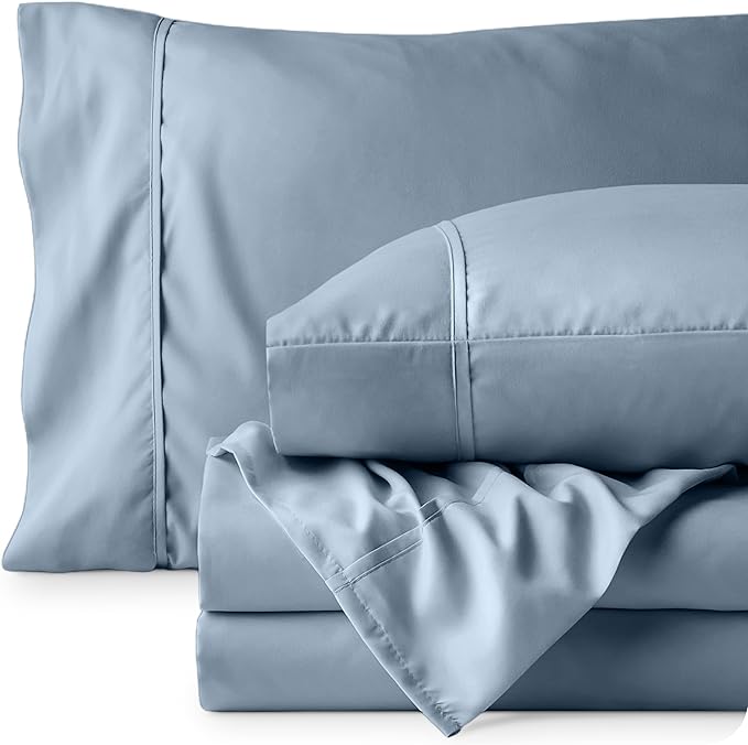 Bare Home California King Sheet Set - 1800 Ultra-Soft Microfiber Cal King Bed Sheets - Double Brushed - Deep Pockets - Easy Fit - 4 Piece Set - Bed Sheets (California King, Dusty Blue)