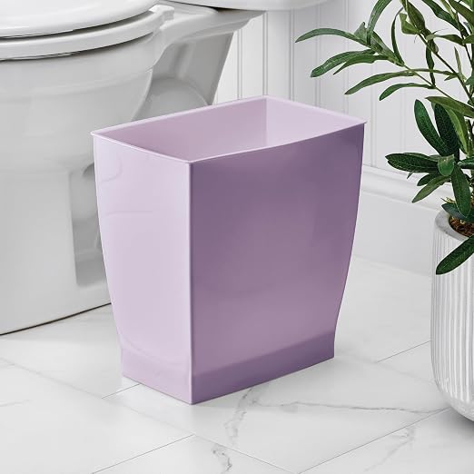 iDesign Small Plastic Bathroom Trash Can, Slim Rectangle Garbage Bin for Bedroom, Office, Dorm, Purple - Image 3