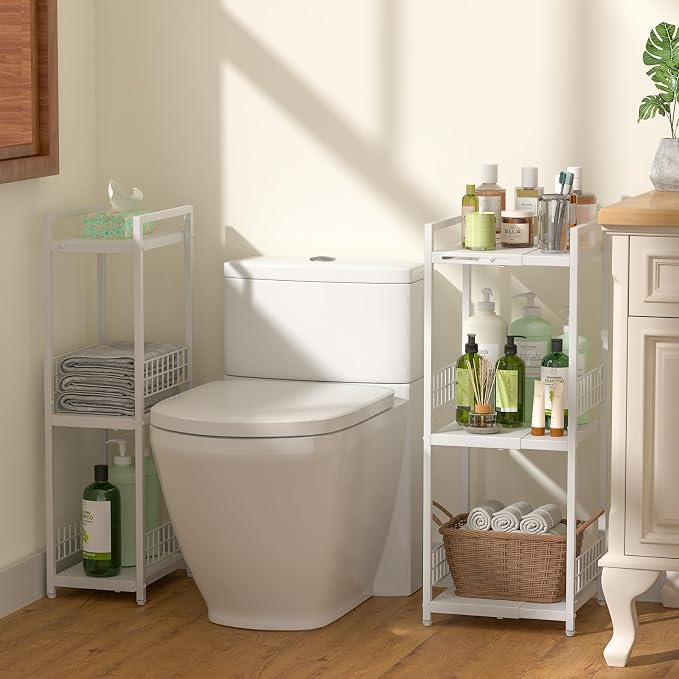 DAOUTIME Expandable Slim Storage Shelf, 3 Tier Metal Shelving Unit for Bathroom Storage Organizer, Free-Standing Narrow Shelf, Open Floor Shelves for Small Spaces,Laundry,Bathroom,Kitchen, White - Image 5