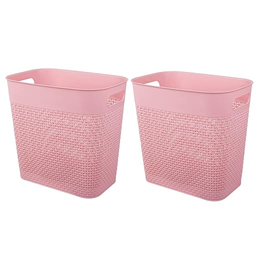 UUJOLY Plastic Small Trash Can Wastebasket, Garbage Container Basket for Bathrooms, Laundry Room, Kitchens, Offices, Kids Rooms, Dorms, (Pink, 2 Pack/3 gallons) by UUJOLY