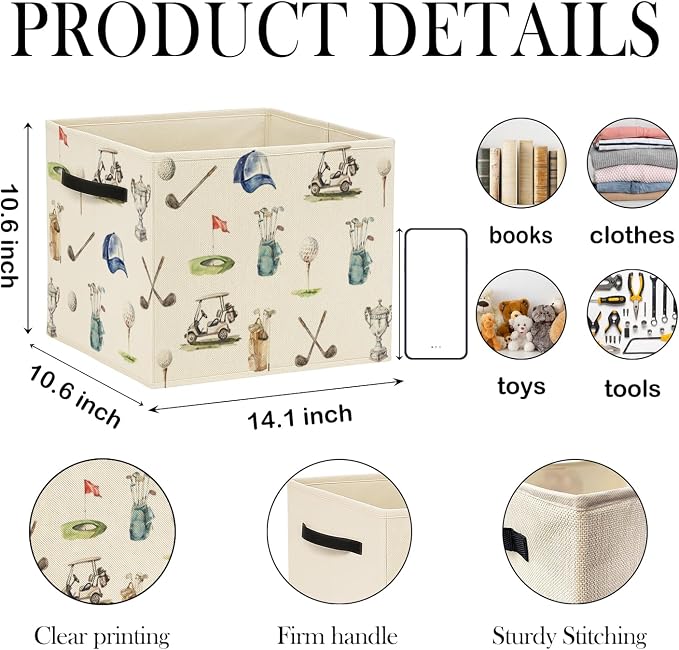 Golf Gifts Storage Bin Box with Handles, Gifts for Golfer Golf Lovers Foldable Baskets Organizer for Bedroom Bathroom Home Sports Room Clothes Toys Books, Toybox for Boys Girls - Image 2