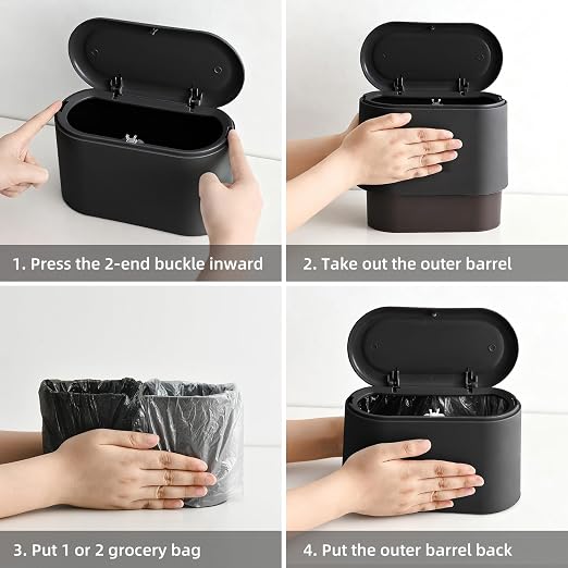 SUBEKYU 0.5 Gal Mini Countertop Trash Can with Lid for Desktop, Small Garbage Can for Office, Tiny Wastebasket, Plastic,Black - Image 7