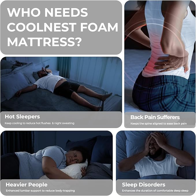 Sweetnight CoolNest 14 Inch Full Mattress, Cooling Memory Foam Mattress Full Size for Cool Night Sleep, 5-Zone Ergo Support for Pressure Relief, Medium, CertiPUR-US Certified