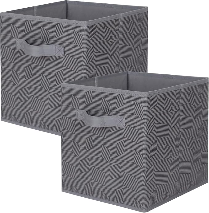 ShellKingdom Storage Bins, Foldable Fabric Storage Cubes and Cloth Storage Organizer Drawer for Closet and Toys Storage, 2 Pack (Dark Gray with Black Stripe) by ShellKingdom