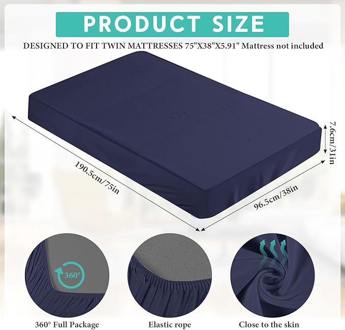 2-3 Inch Mattress Topper Cover (Only Cover) Memory Foam Protector Microfiber Memory Foam for Latex Mattress Topper Gel RV(Twin 75 x 38 Inch,Navy Blue)