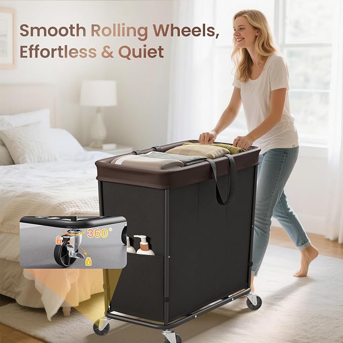 320L Laundry Basket with Wheels, 3-Section Rolling Hamper for Laundry, Extra Large Laundry Hamper with Wheels, Clothes Hamper Rolling Laundry Basket for Home, Bathrooms and Dorm(Black) - Image 3