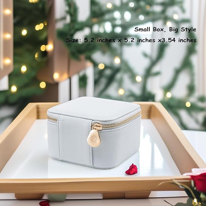 VLANDO Travel Jewelry Box Organizer – Portable PU Leather Jewelry Case with 6/8/12 Zippered Pouches, Compact Storage for Earrings Rings Necklaces Bracelets, Baby Blue - Image 2
