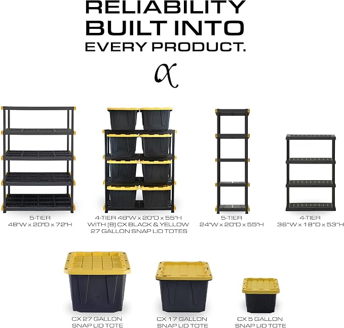 CENTREX CX 5-Tier (72”H x 36”W x 18”D) Plastic Storage Shelving Unit (Black), Heavy Duty, 150lbs Per Shelf Capacity, Indoor/Outdoor Storage and Organization in Home, Garage, Office with Easy Assembly - Image 4