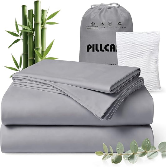 Luxury Organic Tencel & Viscose from Bamboo Cooling Sheet Set,Silky Soft Lyocell Sheets with Deep Pocket, Hypoallergenic & Breathable Bedding with Pillowcases(Gray,California King)