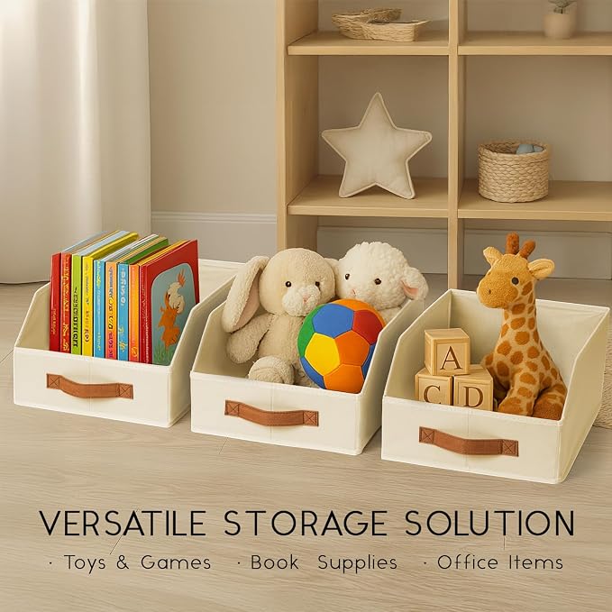 Homsorout Fabric Storage Bins for Organizing - 8 Pack Large Trapezoid Collapsible Storage Bins with Front Handle, Closet Organizers and Storage for Bedroom, Home Shelves, Small Spaces, Beige - Image 9