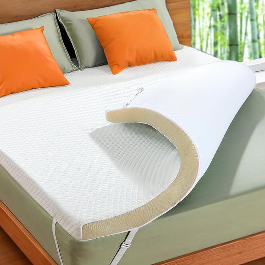 Marsail Full Size Memory Foam Mattress Topper, 3 Inch Cooling Gel Infused with Soft Cover, CertiPUR-US and Oeko-TEX Certified, Sofa, RV, Camping