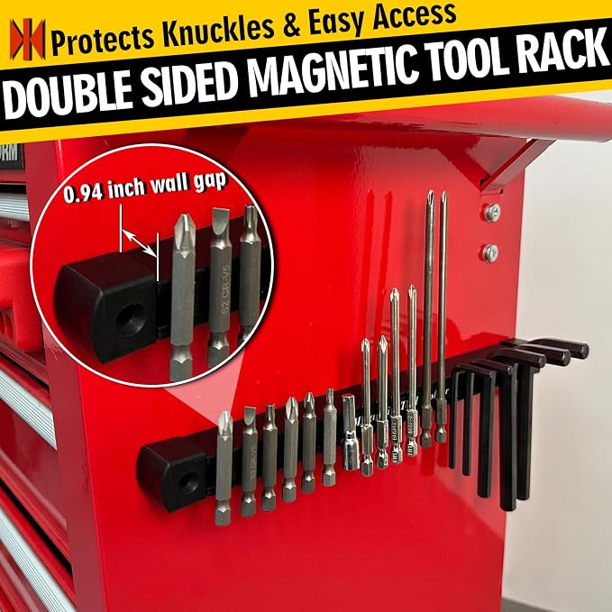 Double Sided Magnetic Tool Holder, 12 Inch Magnetic Tool Bar, Heavy Duty Wall Mount Strip with Ultra Strong Magnet for Garage, Workshop, Jobsite, Shed and Kitchen (2 Pack) - Image 6