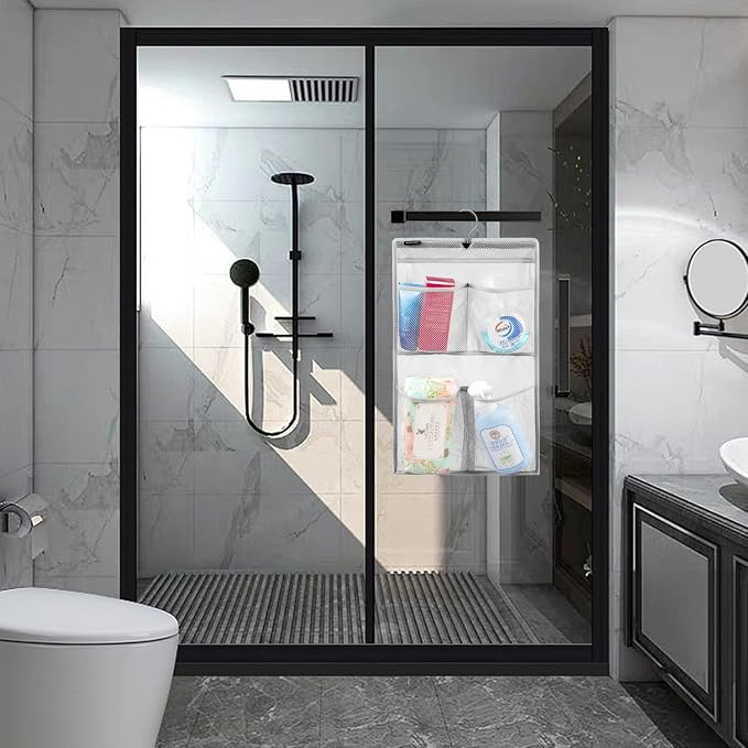 Mesh Shower Organizer Hanging Caddy Quick Dry Bathroom Storage for Toiletry Accessories with Rotating Hanger (4 Pockets) - Image 6