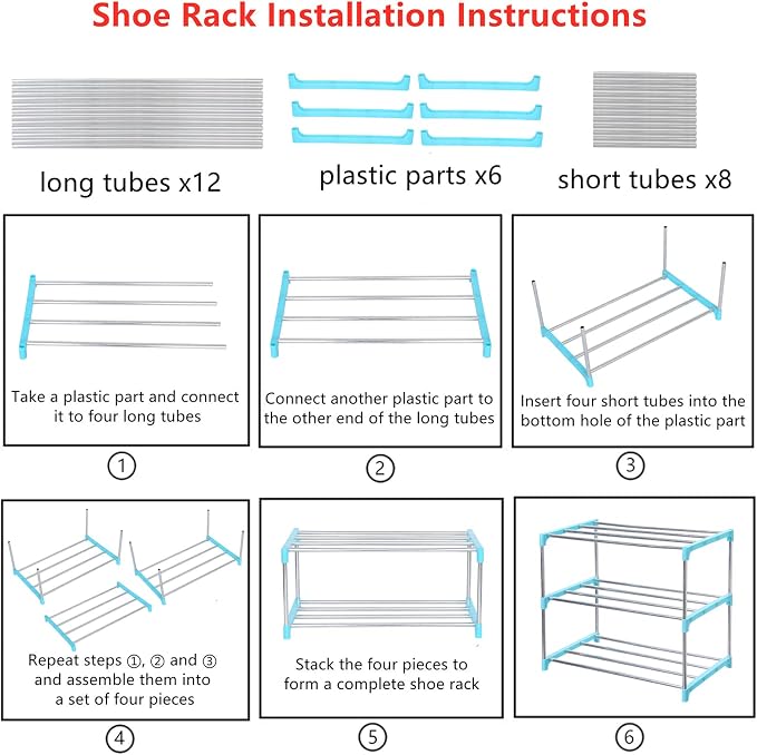 Jucaifu Stackable Small Shoe Rack, Entryway, Hallway and Closet Space Saving Storage and Organization (3-Tier, Blue) - Image 6