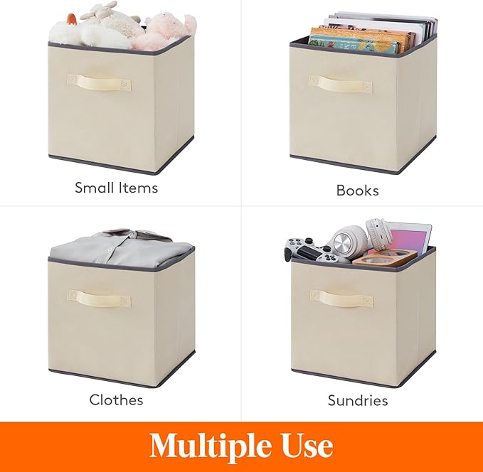 Lifewit Storage Cubes, Foldable Decorative Fabric Storage Baskets for Organizing Home Organizers with Handles for Shelves, Closet, 11 Inch Bins, 18L Beige, 6 Packs - Image 5