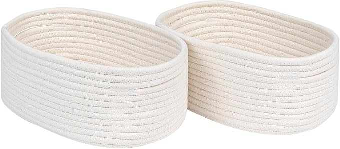 CubesLand Cube Shelf Closet Storage Baskets Bins,Woven Basket for Organizing/Storage,Long-lasting &Skin-friendly Toy Storage Basket Bin,Stylish Room Decor Basket,Off White Cotton Rope Basket 2 Packs by CubesLand
