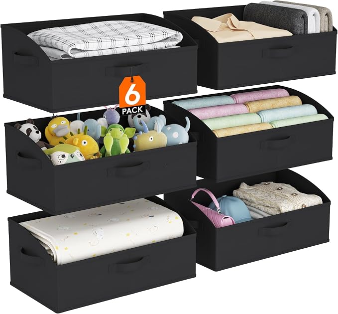 Lifewit Trapezoid Closet Storage Bins for Shelf, 6 Packs Non-woven Closet Organizer Baskets with Handles, Foldable Clothes Containers Boxes for Clothing, Book, Purse, 23L, Extra Large, Black by Lifewit