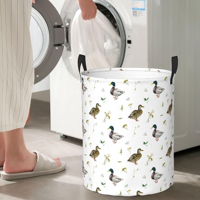 Laundry Basket Cute Mallard Duck Room Decor,Round Laundry Hamper Waterproof Dirty Clothes Hamper Collapsible Laundry Baskets With Handles,Toy/Clothes Storage Basket For Home Dorm Bathroom Decor - Image 6