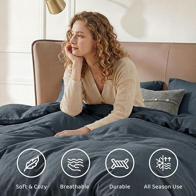 WRENSONGE Queen Comforter Set - 7 Pieces Blue Grey Bed in a Bag Queen with Sheets, 2 Pillow Shams, and 2 Pillowcases- Warm Bedding Sets Queen for All Season