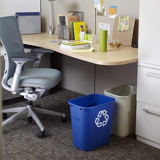 Rubbermaid Commercial Products Deskside Recycling Can, 7-Gallon/28-Quart, Blue Recycling Symbol, Plastic, for Bedroom/Bathroom/Office/Under Desk/Sink, Pack of 4 - Image 6