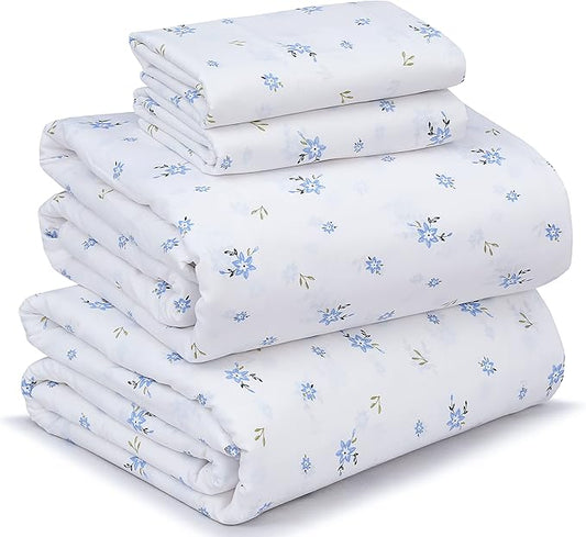 RUVANTI 100% Cotton Sheets – Full Size Percale Bedding, Cooling & Breathable Floral Design, Durable with a Crisp, Soft & Comfortable Feel, 16" Deep Pocket, 4-Piece Set, Phulkari