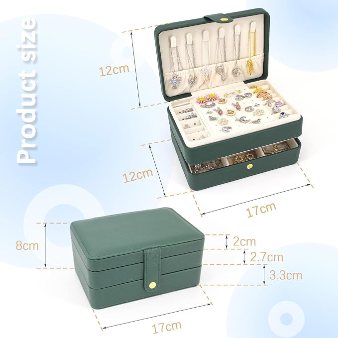KOOAAICCHI Small Jewelry Box, Travel Jewelry Organizer, Portable Jewelry boxes for Women Girls Gift, Double Layers PU Leather Jewelry Holder for Rings, Earrings, Necklaces-Green - Image 5