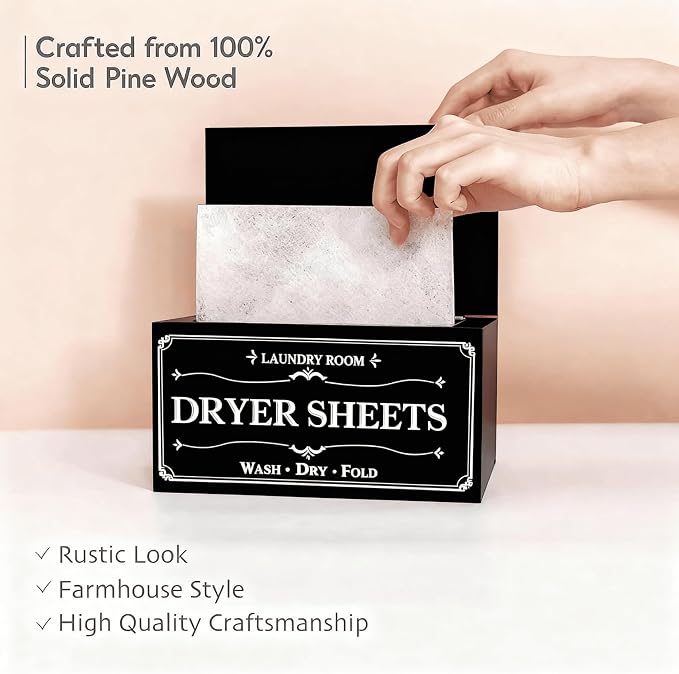 Rustic Farmhouse Decor Dryer Sheet Holder With Hinged Lid - For Laundry Room Organization - Laundry Softener Dispenser - Home Laundry Room Décor (Black) - Image 4