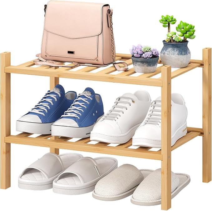 viewcare Small Shoe Rack, 2-Tier Shoe Rack for Entryway, Bamboo Wood Shoe Shelf for Closet & Hallway, Long 17.2IN | Beautiful | Functional | Sturdy | Durable by VIEWCARE