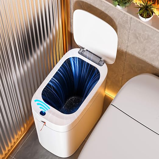 funest Bathroom Trash Can with Lid, Automatic Motion Sensor Trash Can, 3.5 Gallon Garbage Can, Type-C Rechargeable, Bag-Holding Design, One-Pull Auto Packing, Quiet-Close Hinge for Bedroom, Office by funest
